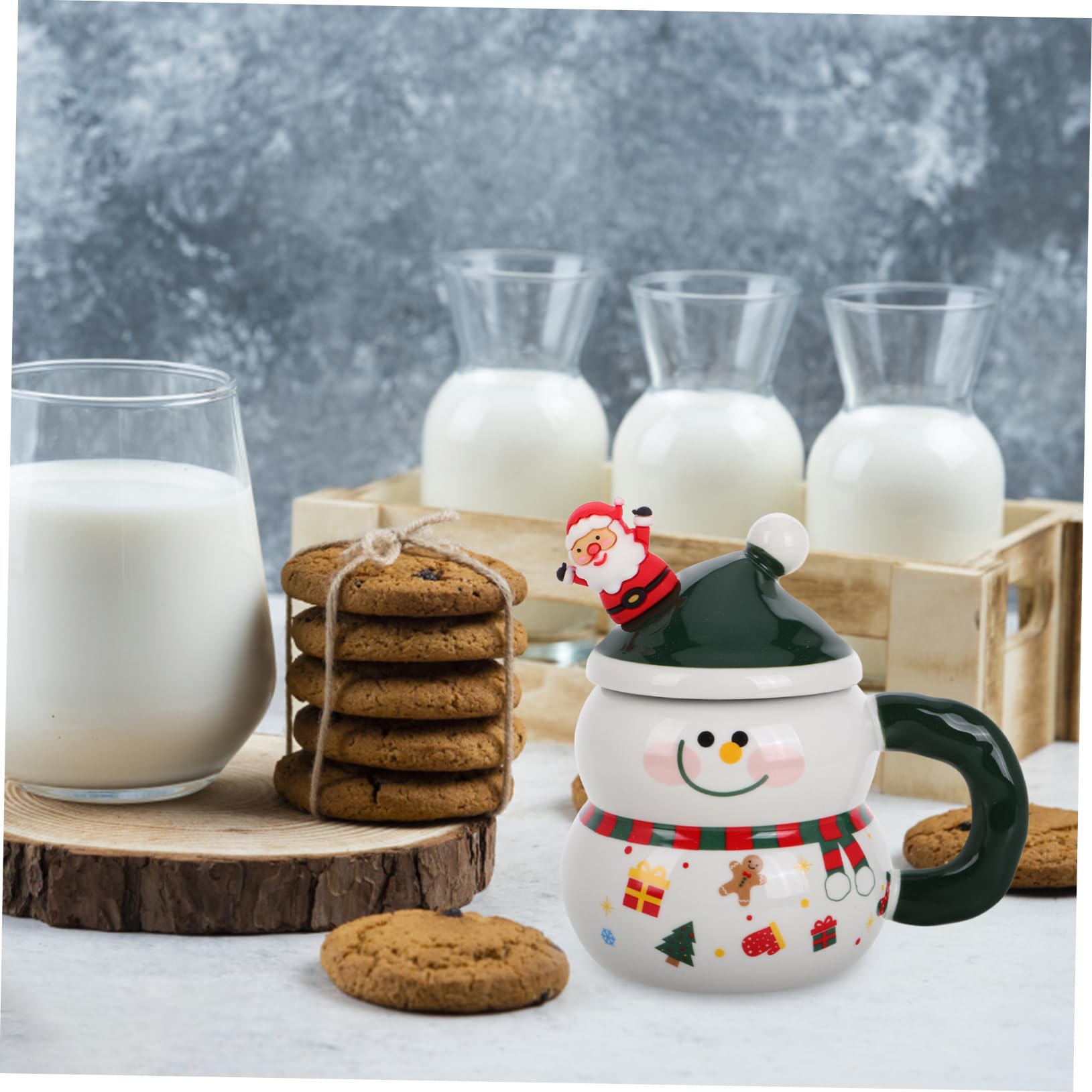 Taza De Muñeco Navidad Linda Taza De Invierno De Porcelana Con Tapa y Cuchara De Leche De Cerámica Rellenos Para Cestas Navideñas