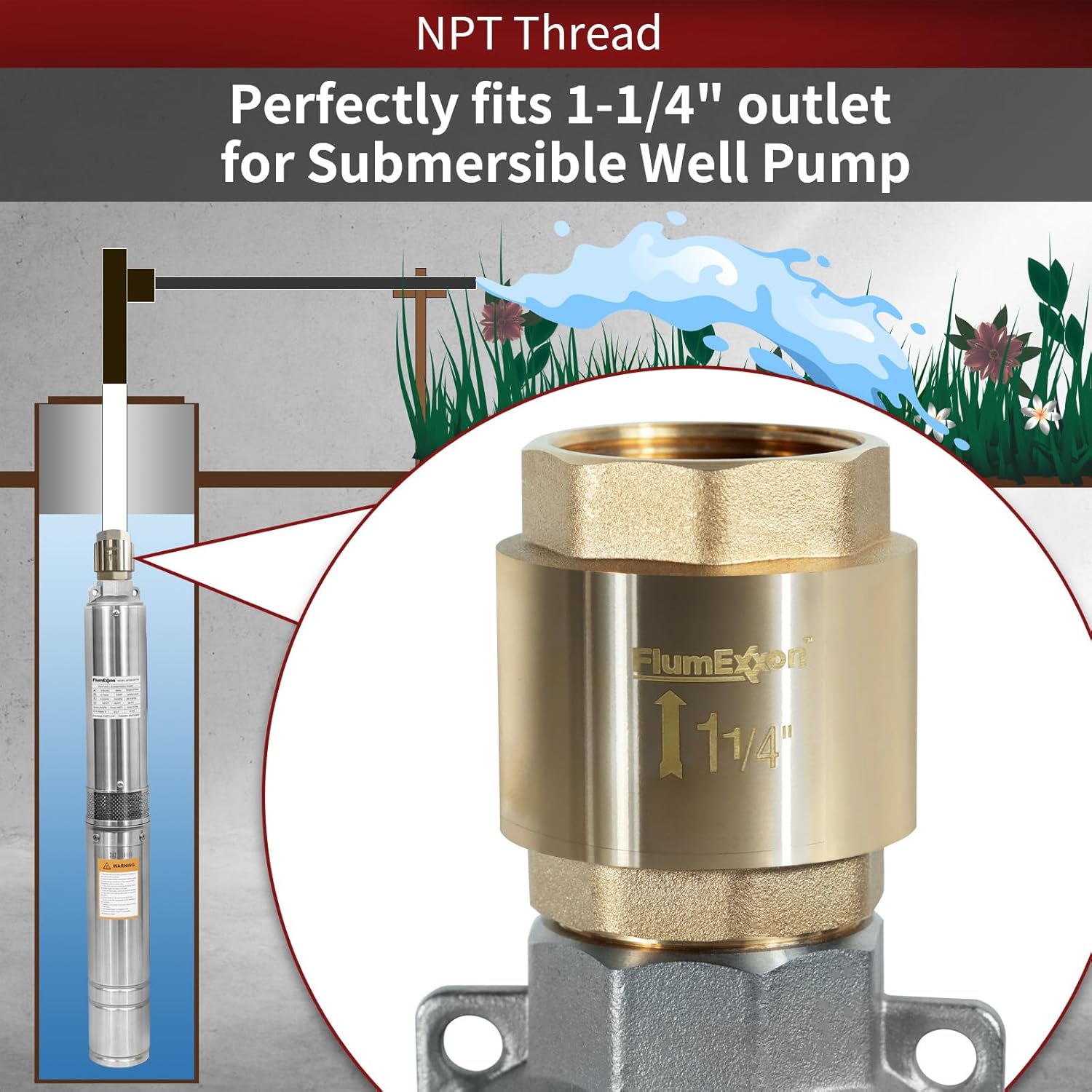 1-1/4" Solid Brass Check valve, Thread One-Way Non-Return Prevent Water Back-flow, 1.25“ NPT Water Check Valve For Submersible Well Pump, 1-1/4 Inch In-line Spring Check Valve 1.25 Inch NPT