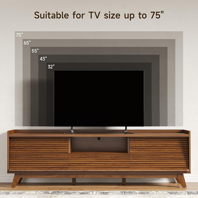 ONBRILL 70" Mid-Century TV Stand for Living Room,Wood TV Console (24" H) image 7