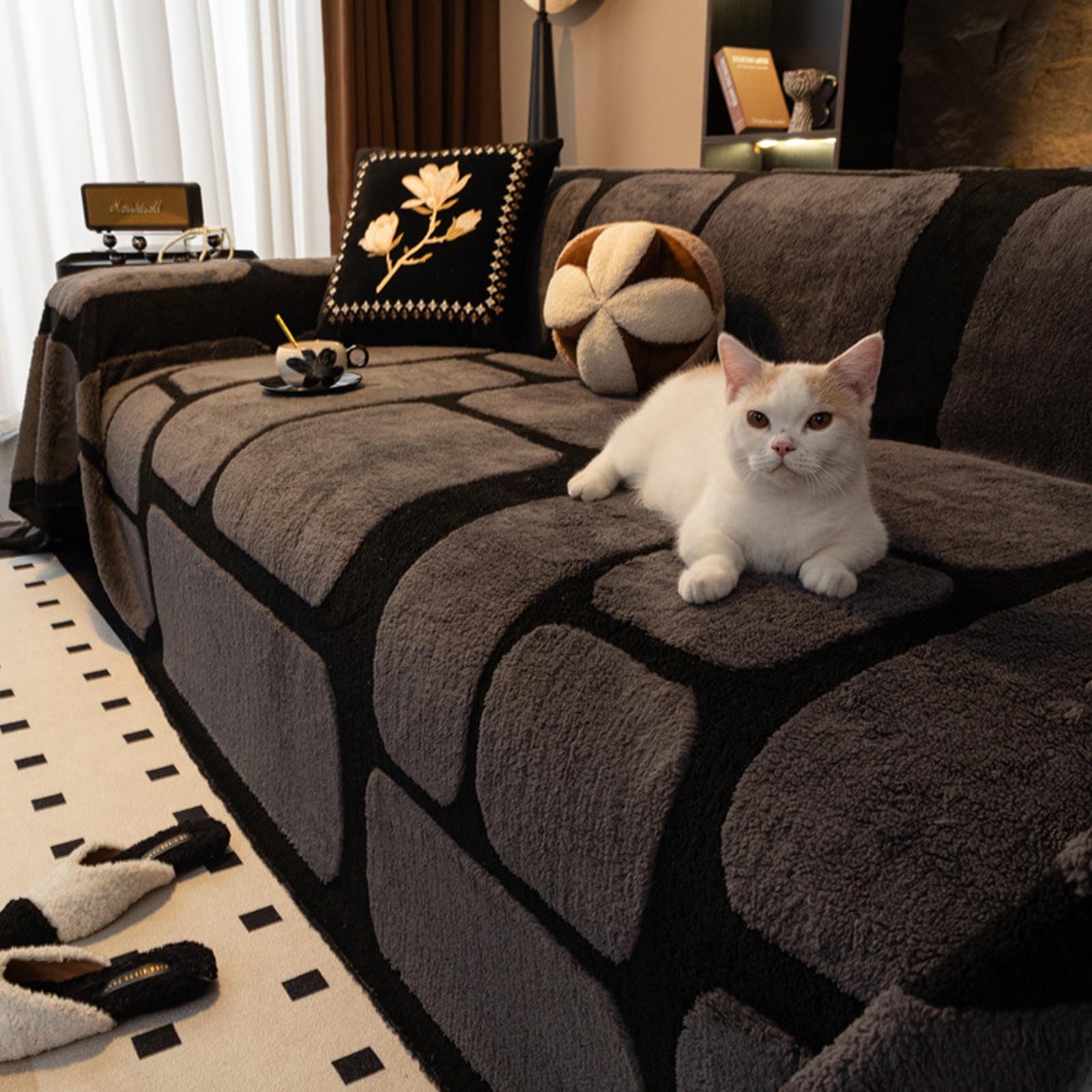 Housse de canapé en velours de coton Shu gris 180x200 chic