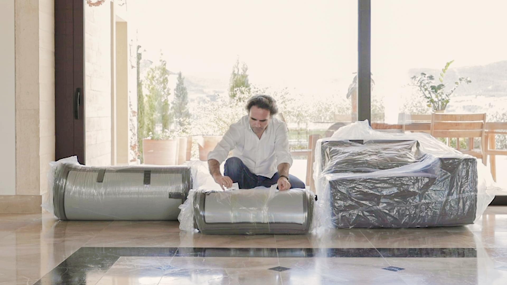 Sofá Cube Modular Espuma Comprimida al vacío envío en Caja Sin Montaje (Pana Gris, Sofá 2 Piezas)