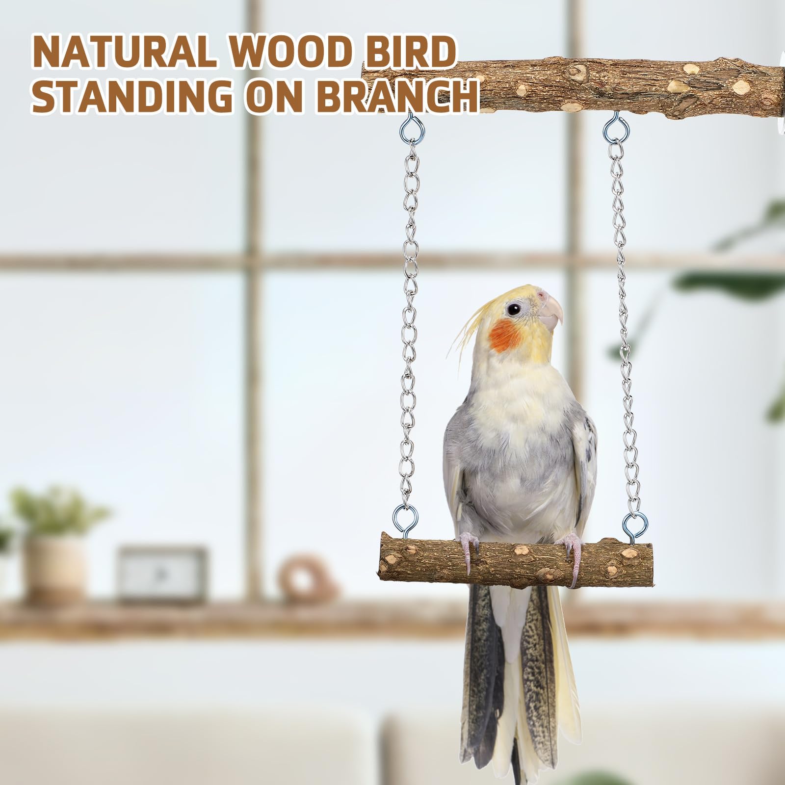 JOINPAYA Wood Bird Perches for Parakeets and Cockatiels, 4pcs Natural Spiced Wood Set with 6-8cm Platform, T-Shaped and Small 15-17cm Standing Branches, Bird Cage Accessories for Climbing - image 8