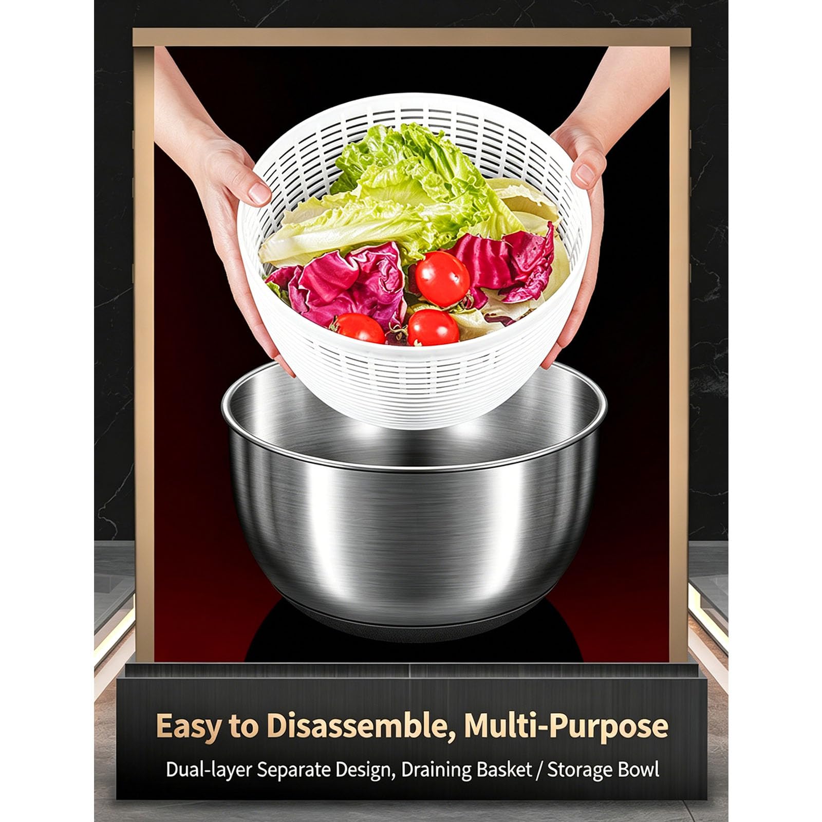 PANGBOER Centrifuga per essiccare Verdure con Ciotola Trasparente, azionamento a Pulsante, Rimovibile, Strumento Preparazione per casa per Verdure, lattuga, asciugatrice, Ciotola