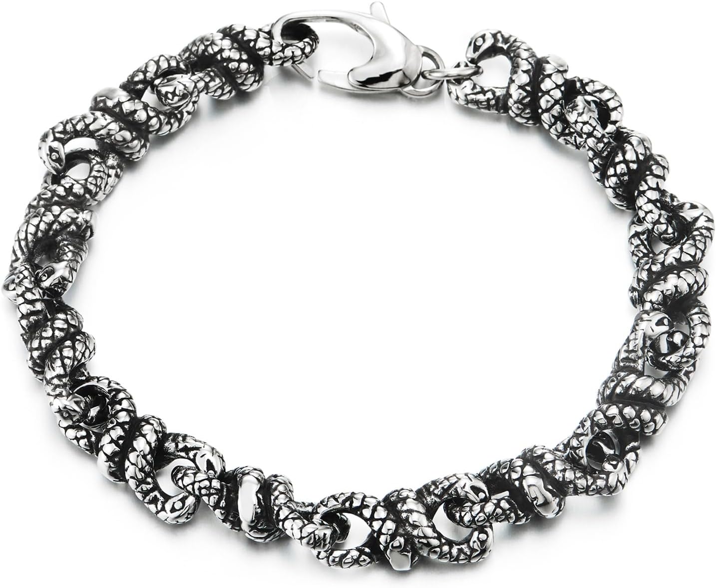 COOLSTEELANDBEYOND Twisted Braided Cobra Snake Link Chain Bracelet for Mens Women, Stainless Steel Gothic Vintage Biker