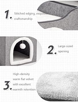 Cat House,Cat Beds for Indoor Cats,Multifunctional Double Foldable Layer Cat Beds & House,Cat Cave with Hanging Fluffy Ball & Cat Scratching Board,for Multi Small Pets,All Seasons