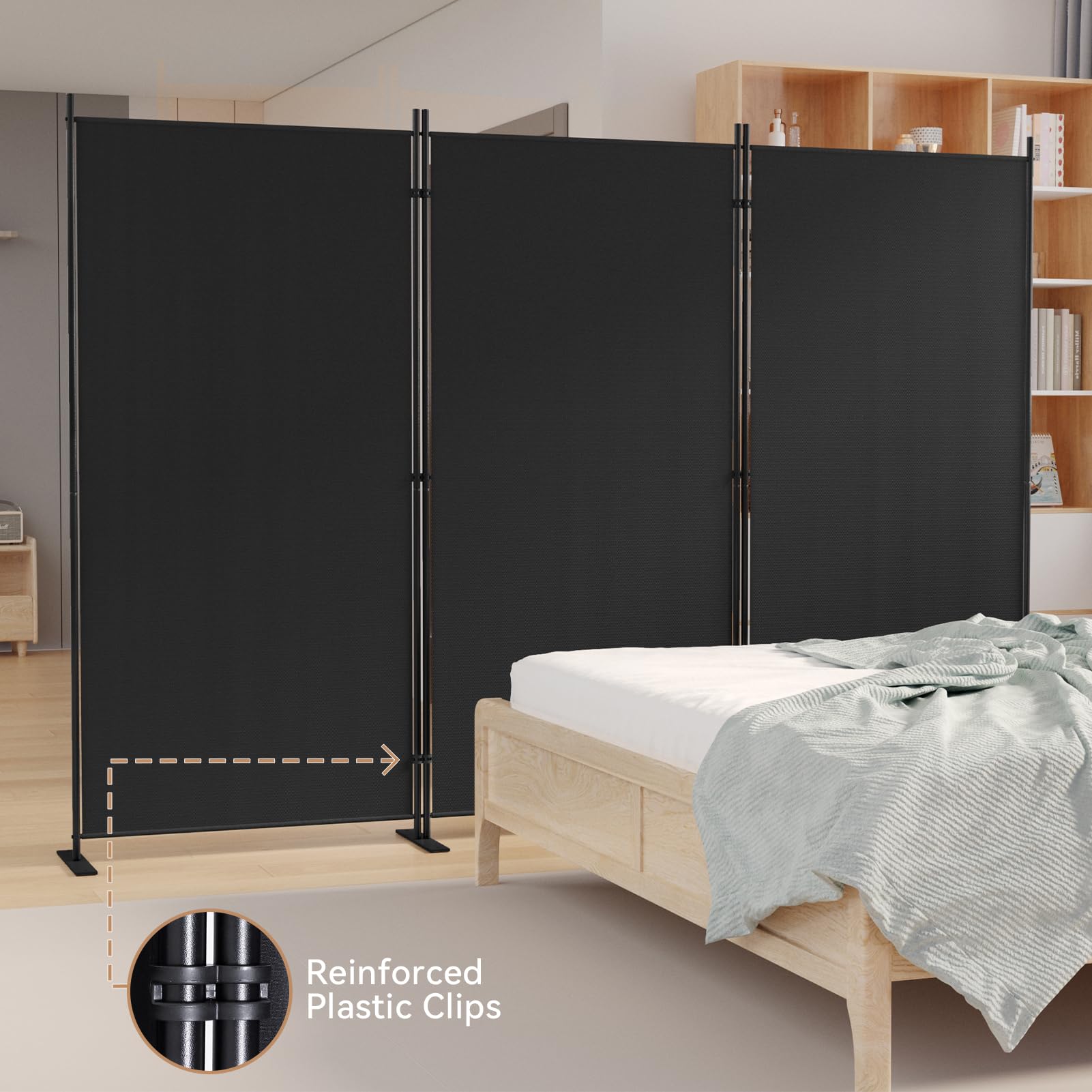 C-Hopetree 2 Panels Room Divider, 6 Ft Tall Indoor Folding Privacy Screen, Portable Partition Separator, Freestanding Separation Temporary Wall for Office, Bedroom, 142" W X 71" H, Black