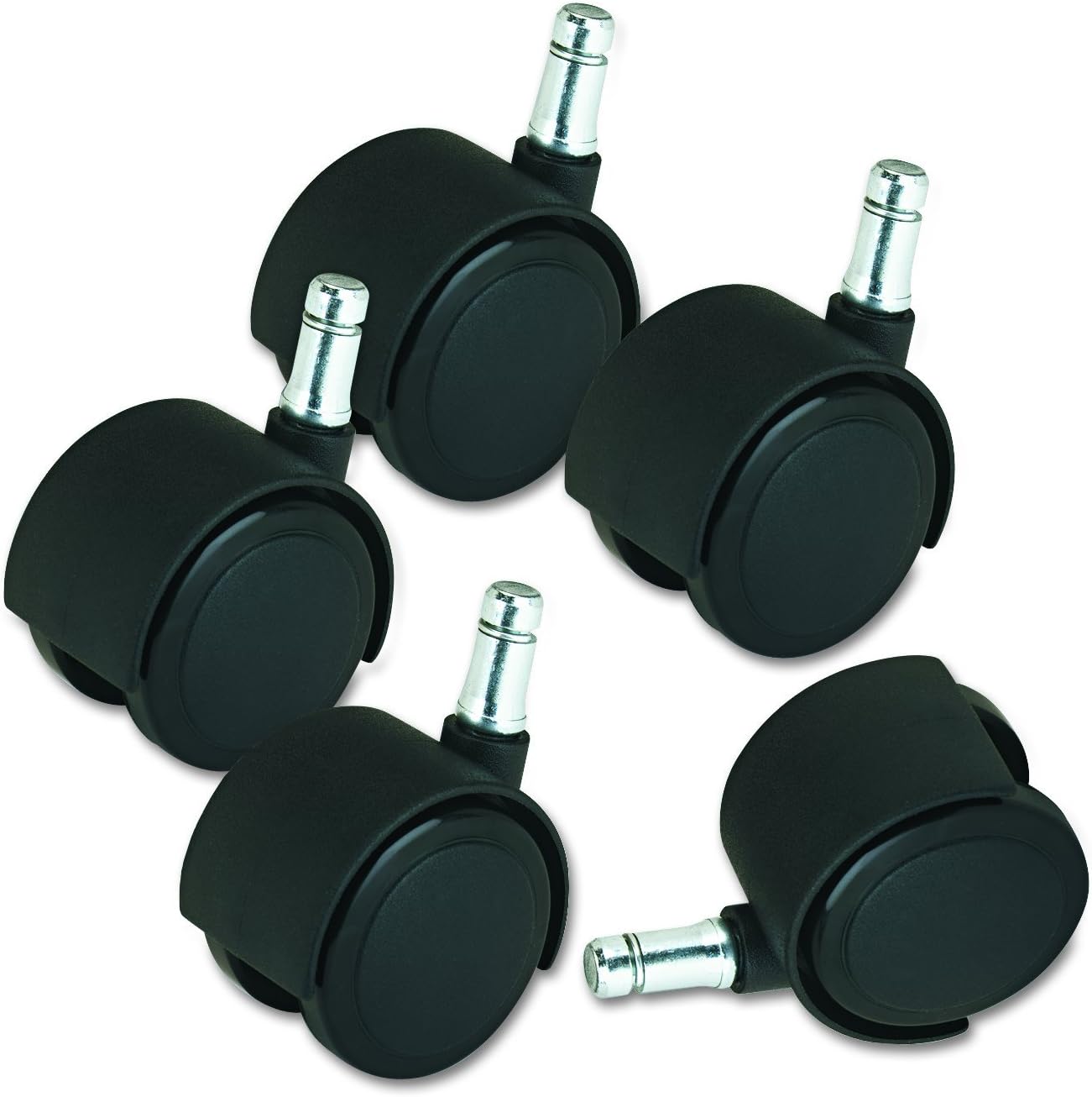 Deluxe Duet Hooded Chairmat Casters, 7/16" Dia. x 7/8" Long and 3/8" Dia. x 7/8" Long Stems, 120 lbs./Caster, Matte Black Finish, 5/Set : Industrial & Scientific