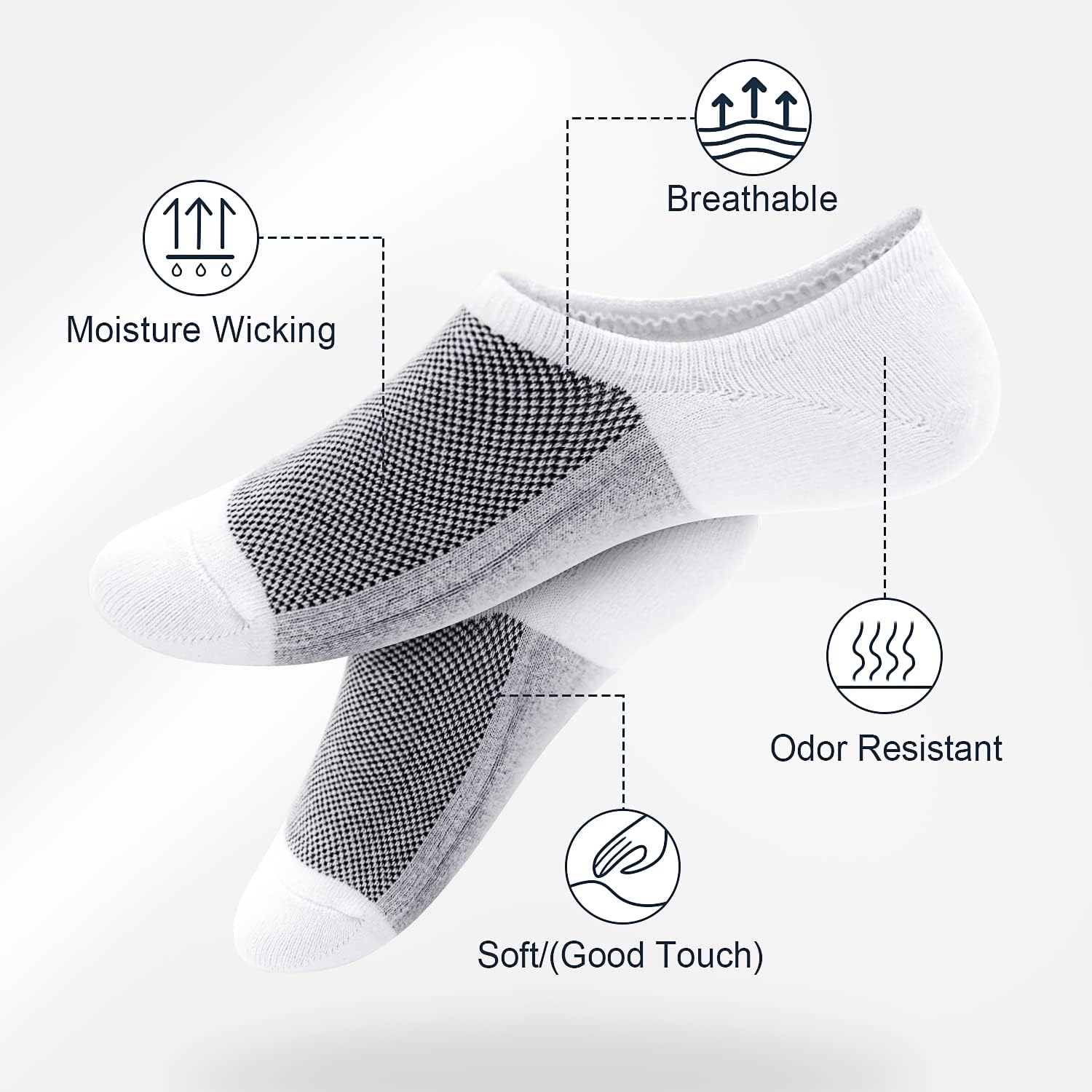 SIXDAYSOX Mens No Show 8 Pairs Invisible Low Cut Cotton Non Slip Short Socks Size 5-8/9-11/12-14 - Image 3