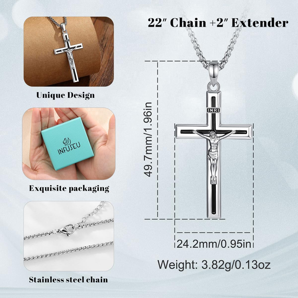 INFUSEU Catholic Religious Pendant Necklaces for Men Women, Saint Michael Christopher Benedict Crucifix Faith Jewelry, 22-24 Inch Chain