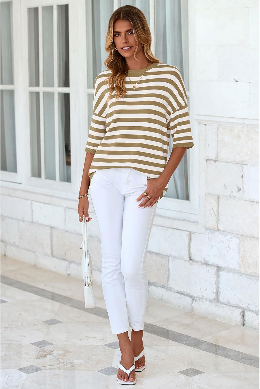 PRETTYGARDEN Womens Spring Summer Tops Fashion Striped Short Sleeve Sweater Crew Neck Lightweight Knit Oversized Shirts 2025 - Image 8