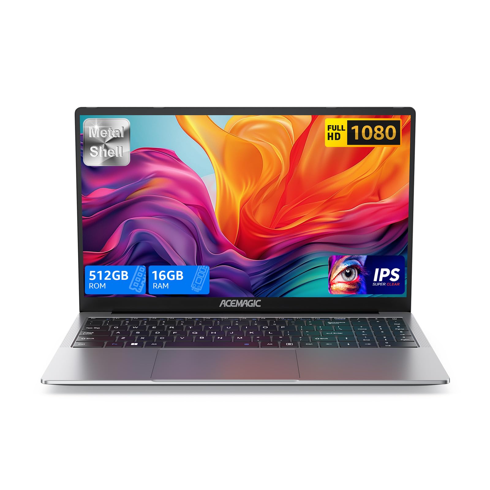 ACEMAGIC PC Portatile 16GB DDR4 RAM 512GB SSD,Alder Lake-N N95【Battere N100/N5095,Fino a 3.4Ghz】 Notebook,15.6" Full HD Computer portatile 2.4G/5G WiFi,BT5.0,Type_C, USB3.2,HDMI Ufficio(Grigio) 2024