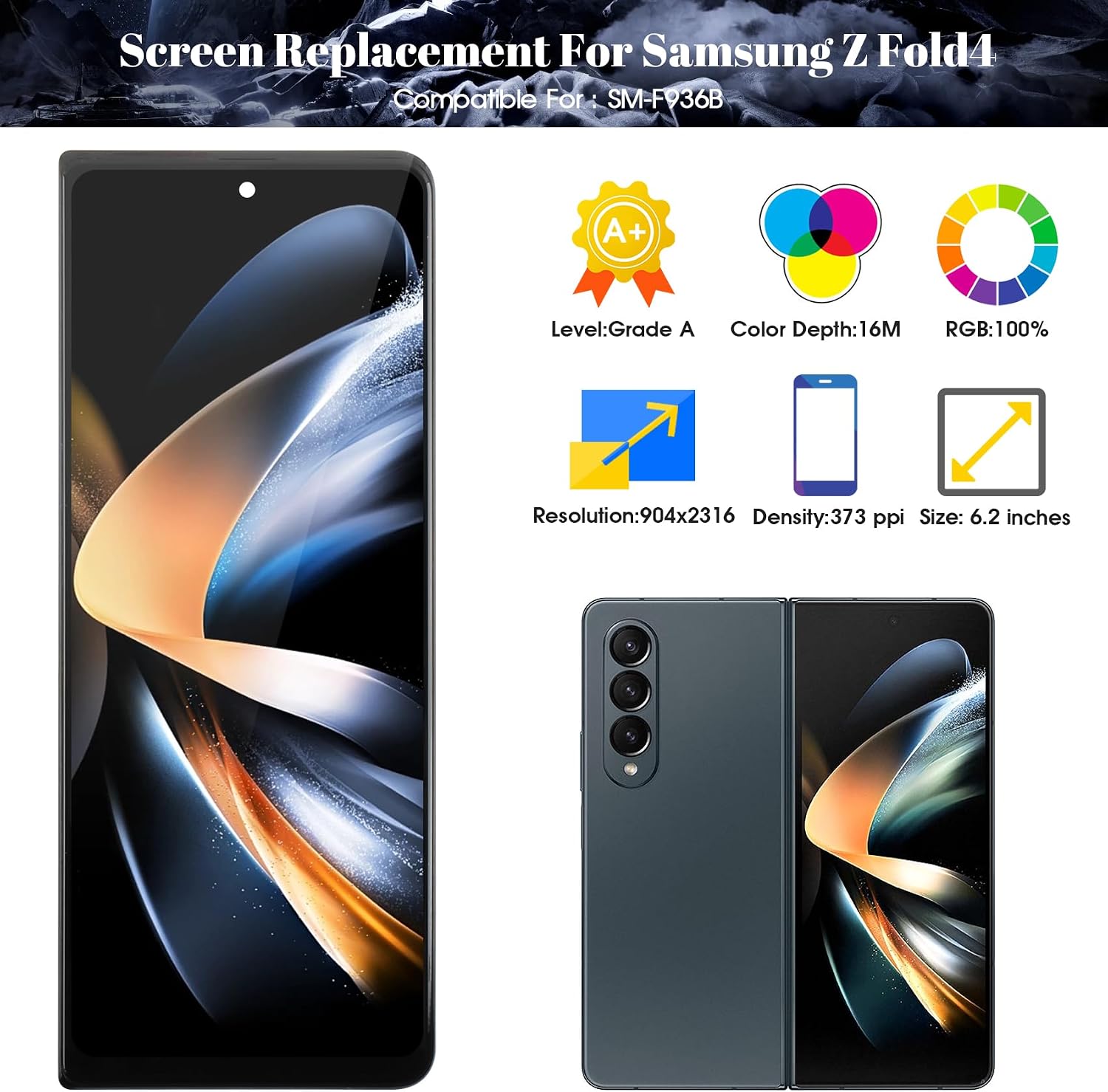 SRJTEK TFT for Samsung Galaxy Z Fold 4 Screen Replacement SM-F936B/U/W Display Digitizer Assembly Complete Professional Repair Tools 6.23" Black, No Fingerprint (Small Outer Screen) image 2