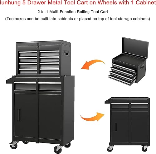 Miniatura 8 de Carrito de herramientas de metal con 5 cajones con 1 gabinete, organizador de herramientas multifuncionales con caja de herramientas superior 5