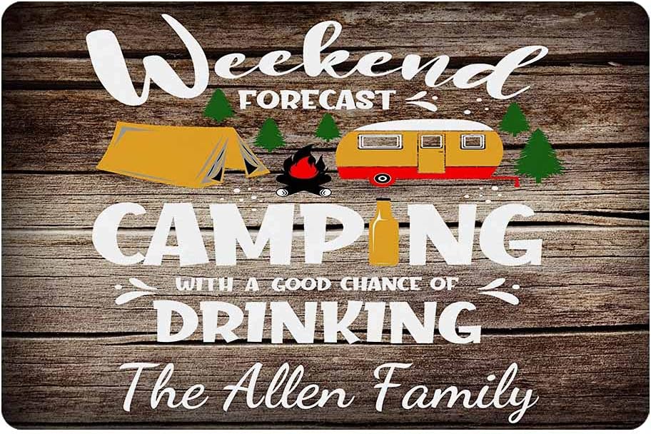 InterestPrint Personalized Doormat 24"x16" Indoor/Outdoor Weekend Forecast Camping with a Good Chance of Drinking Mat