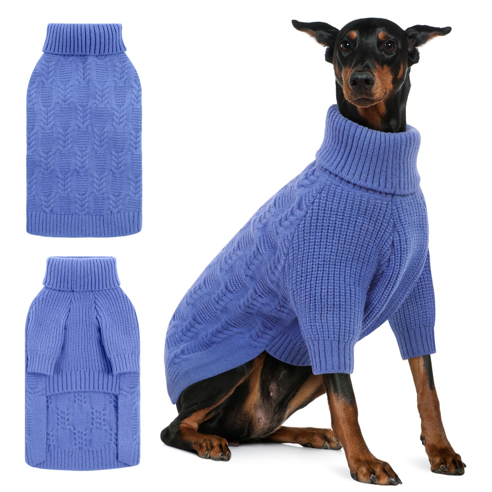 ASENKU Hundepullover für große Hunde, Mädchen und Jungen, Rollkragenpullover, Winterbekleidung für Dobermann, Dogge (Blau, Größe 3XL)