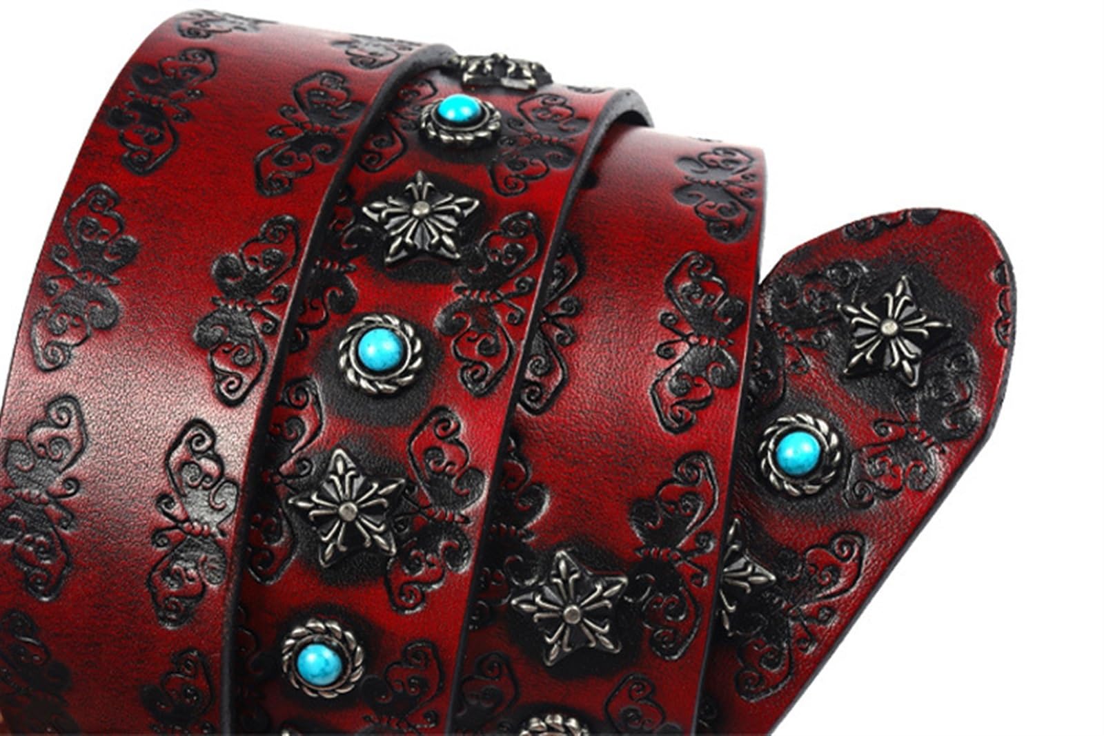 DLUCCA Men's Belts Men's Leather Belt Retro-Prägungs-Nietengürtel, türkisfarbener Inlay-Gürtel, Ethno-Stil, personalisierter dekorativer Gürtel, Breite 3,8 cm