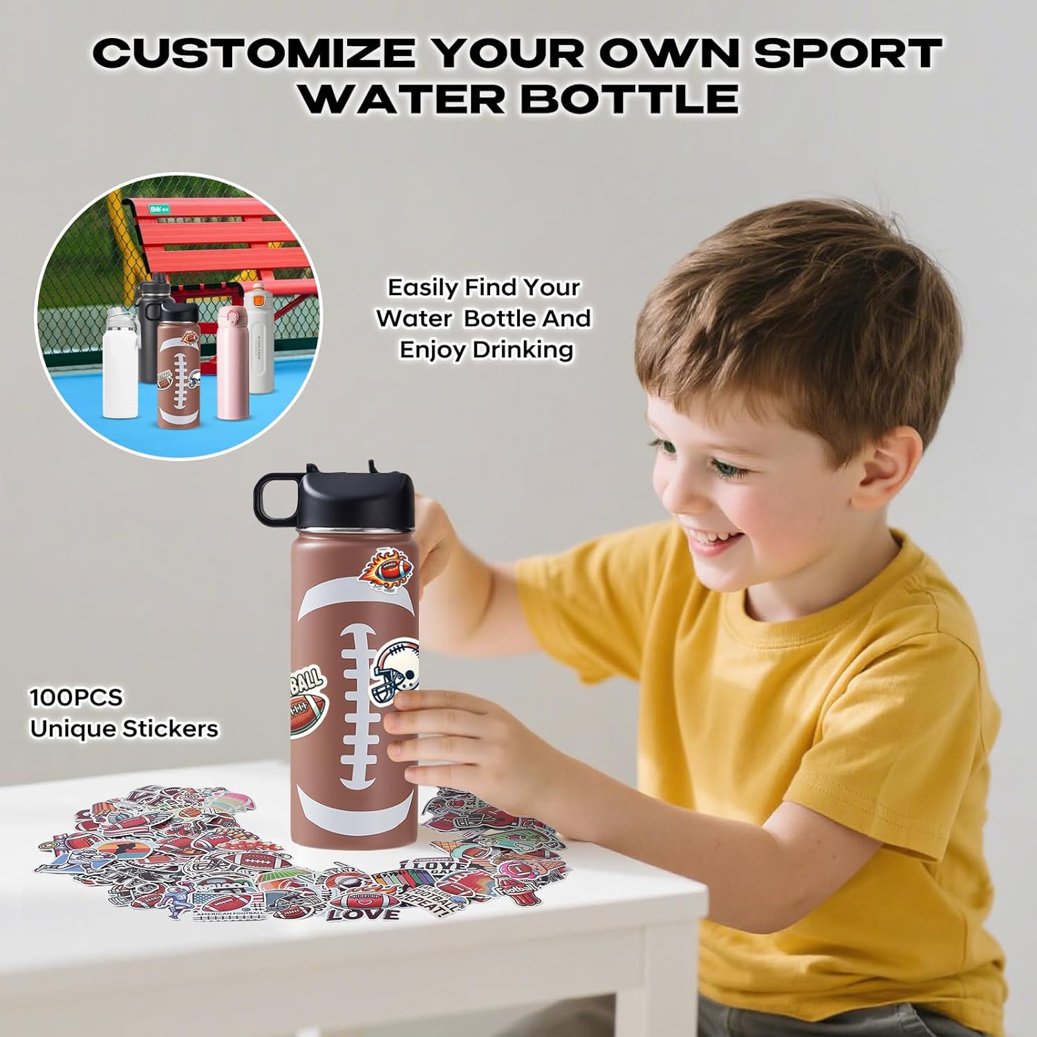 Football Water Bottles for Boys 18 oz and 100 PCS Football Stickers Sports Insulated Stainless Steel Water Bottle Footballs Accessories Stuff Gear Gifts For 8-12 12-14 Player - Image 5