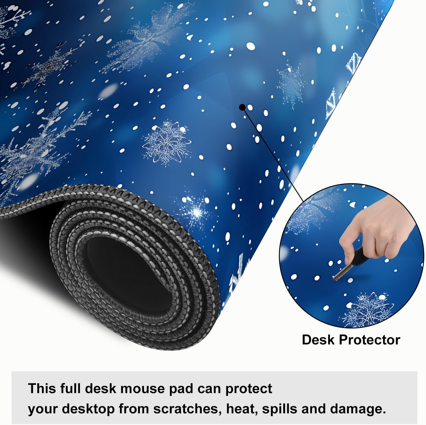 Mouse Pad Gaming Mousepad 31.5 x 11.8in Large Mouse Pad for Keyboard and Mouse with Anti-Slip Rubber Base, Keyboard Pad XL Mouse Mat for Home and Office,Snowflakes image 4