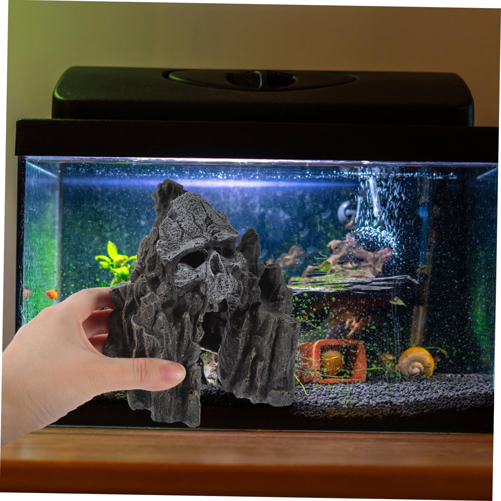 Amazon.co.jp: 樹脂製 水槽用洞窟装飾 魚の隠れ家 リアルな山型 