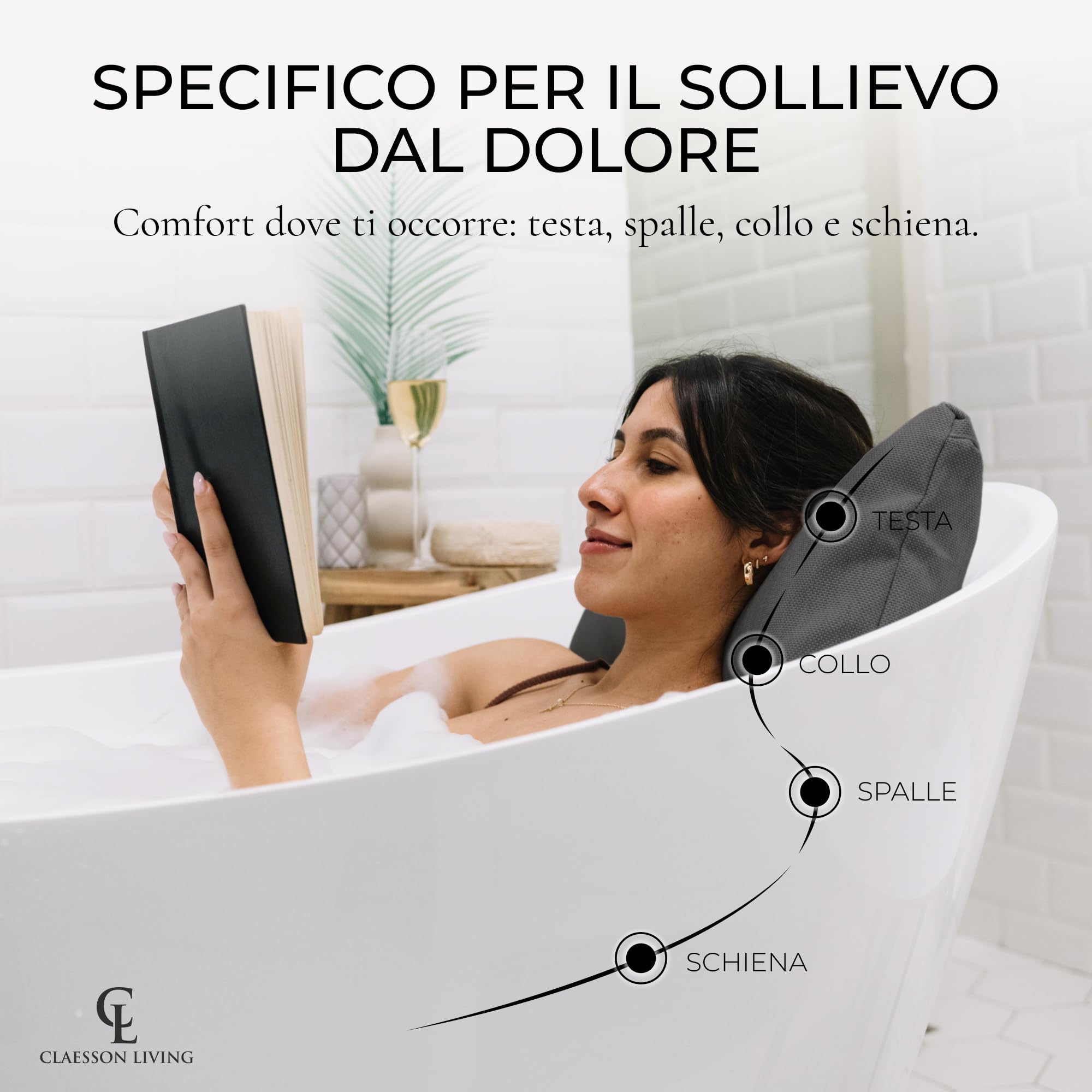 Cuscino vasca da bagno - Spesso e comodo, per supporto testa, collo e schiena - Materassino vasca da bagno lavabile e a rapida asciugatura, perfetto per bagno rilassante in casa - Grigio scuro