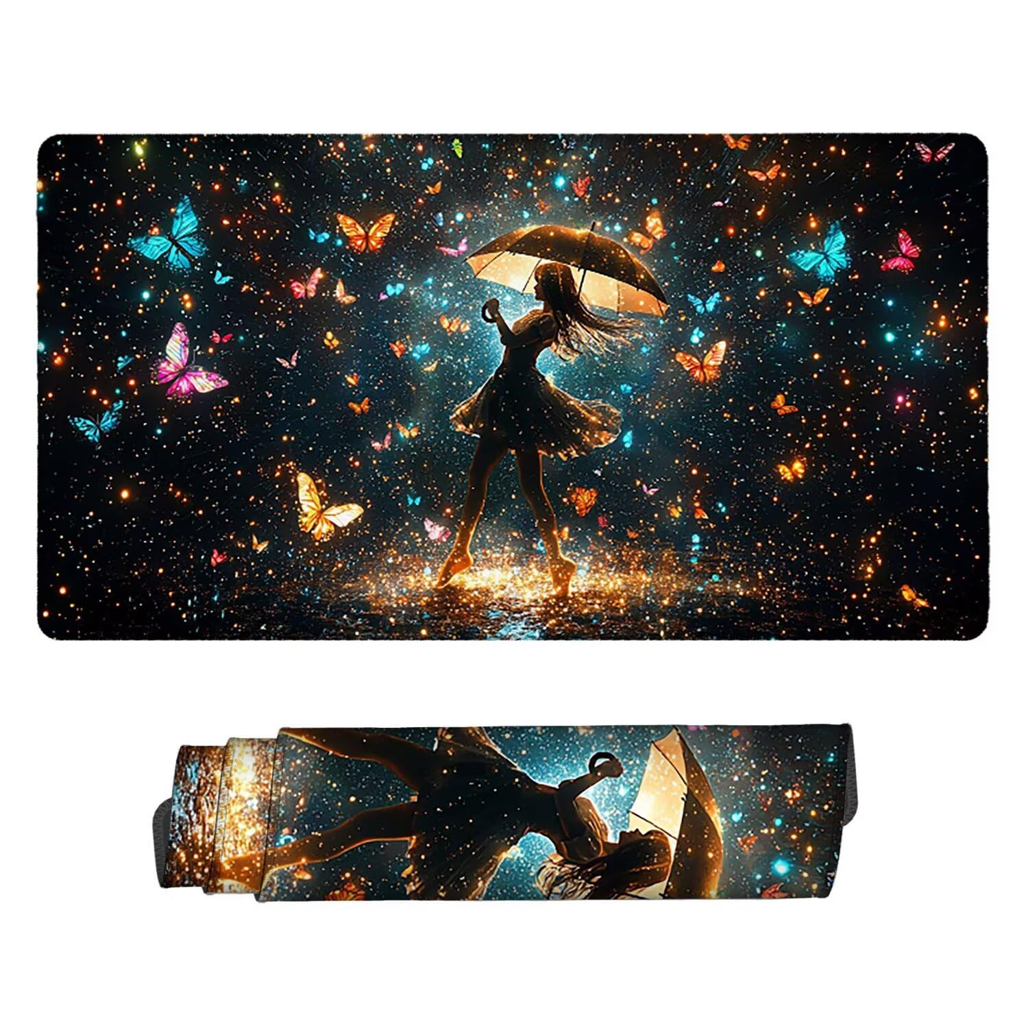 Tappetino per Mouse XXL 1200 x 600 mm Tappetino Mouse Gaming Grande, Mousepad con Base in Gomma Antiscivolo, Tappeto per Tavolo da Gaming per Mouse e Tastiera, Accessori PC (farfalla ragazza) H-354