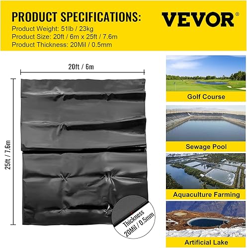 Miniatura 7 de Happybuy LLDPE - Revestimiento para estanques de 20 x 25 pies, revestimiento de estanque de 20 mil, revestimientos para estanques de peces para