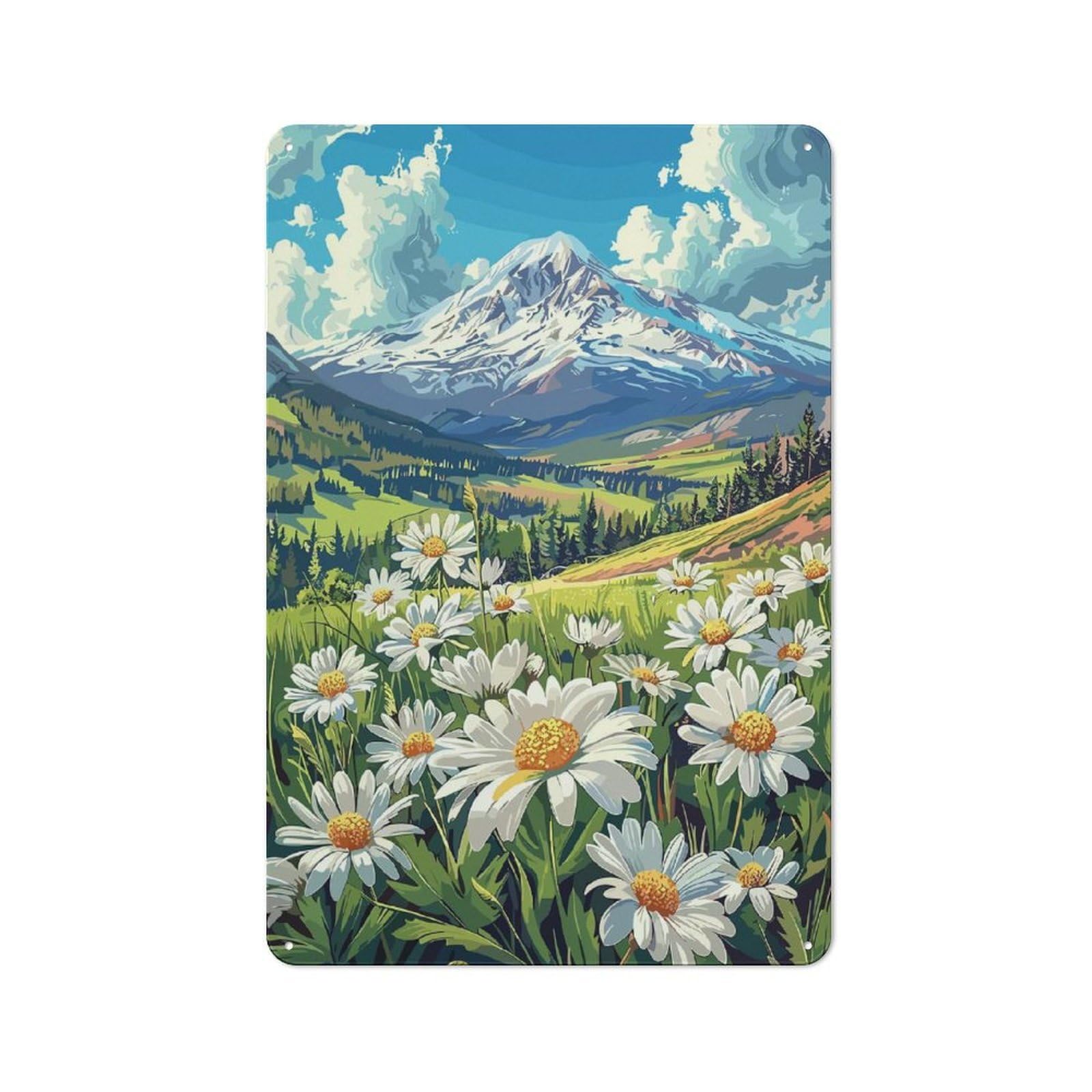 Junmoney Style-7 Mountain Meadow Daisies Tin Sign 30X20cm, Creative Studio Wall Plaque For Hobby Room, Office, Lounge Or Living Room