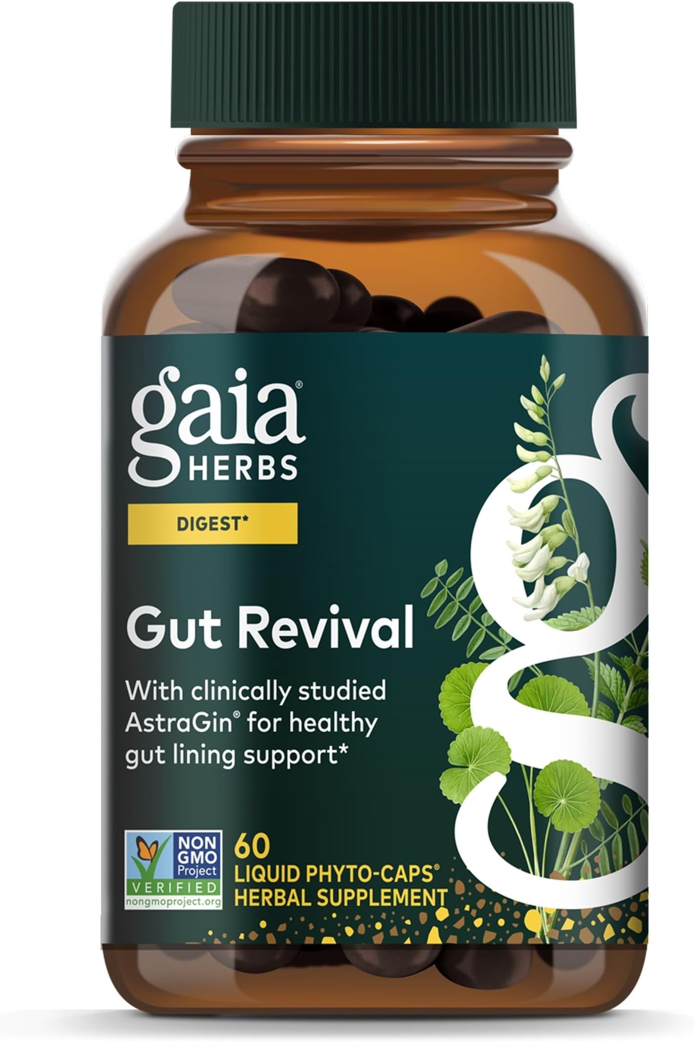 Gaia Herbs Gut Revival, 60 Vegan Capsules, 60 Servings | Herbal Supplement to Support Healthy Gut Lining, Made with AstraGin, Gotu Kola, Jujube & More, Free from Dairy, Soy & Gluten*