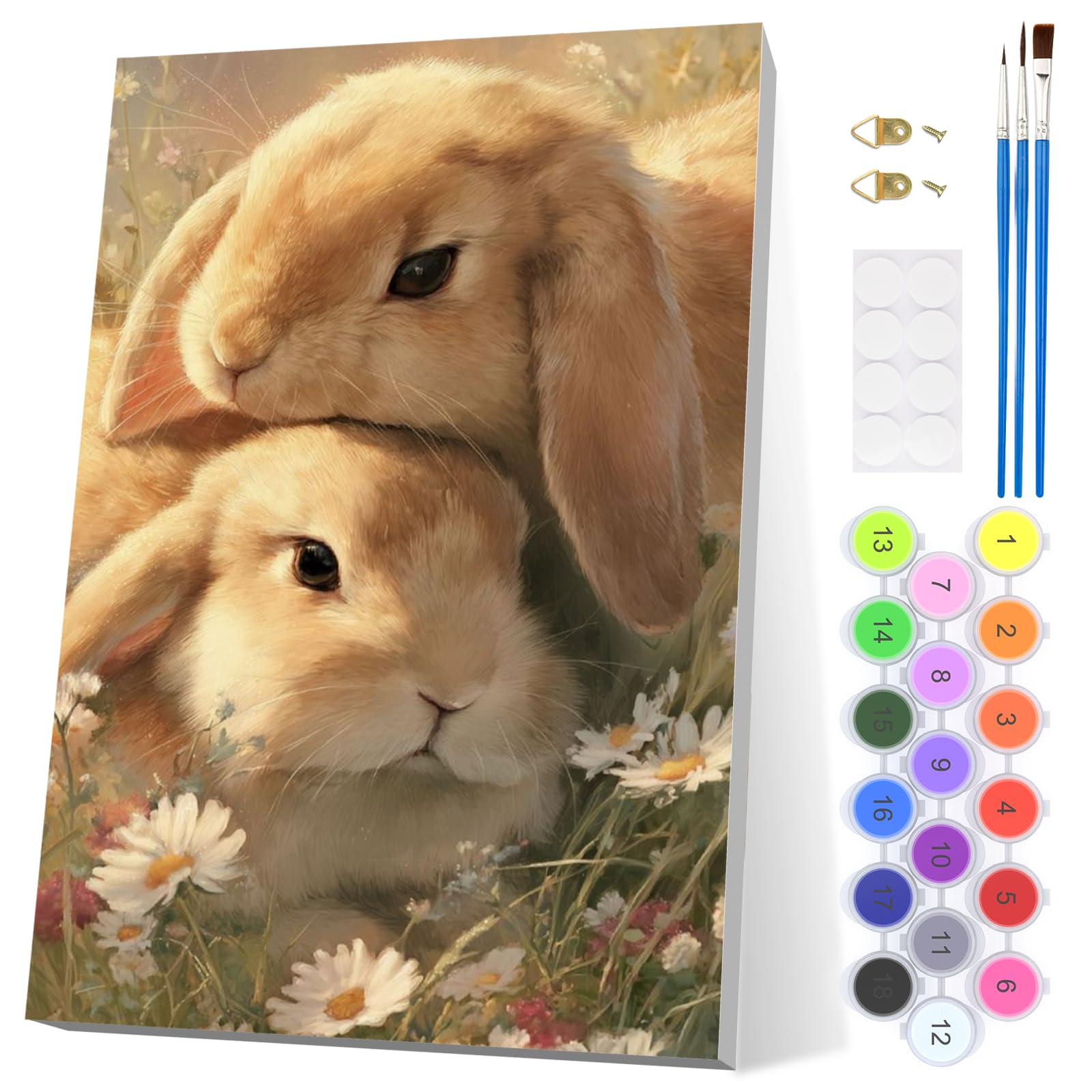 EOBROMD Retro Rabbit Paint by Numbers for Adults with Frame, Cute Animals Paint by Numbers Kits, Acrylic Easy Painting by Numbers for Gift Home Wall Decor 8x12in — image 1