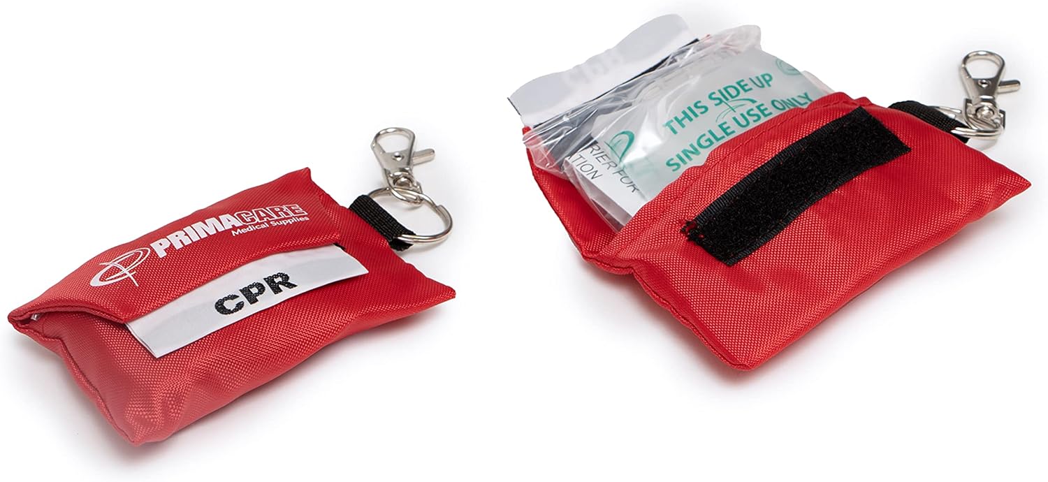 Primacare RS-8631 CPR Barrier Keychain Pouch with One Way Valve, Face Shield Mask Keyring with Filter, First Aid Kits for CPR Training, Colors May Vary : Industrial & Scientific