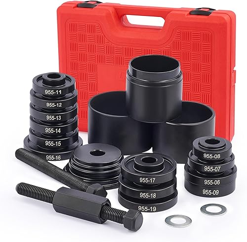 Orion Motor Tech Kit de prensa FWD de 23 piezas de adaptadores de rodamiento de rueda delantera kit de herramientas de mecánica automotriz Orion Motor Tech Kit de prensa FWD de 23 piezas de adaptadores de rodamiento de rueda delantera kit de herramientas de mecánica automotriz