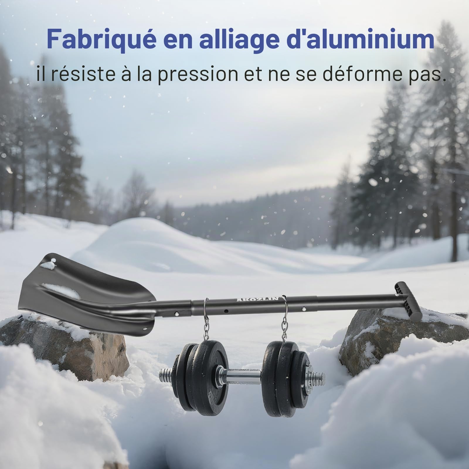 Pelle à neige télescopique d'urgence avec grattoir à glace et sac de transport pliable en aluminium de 53,8 à 82 cm, pelle d'urgence rétractable légère pour voiture, motoneige, jardin, camping