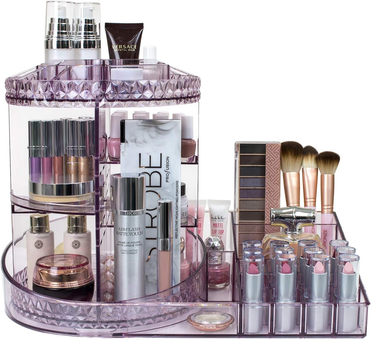 Sorbus Rotating Makeup Organizer Station Nail Bar, 360° Rotating Adjustable Carousel with Tray for Cosmetics, Skincare, etc. Great for Vanity, Bathroom, Bedroom (Purple)