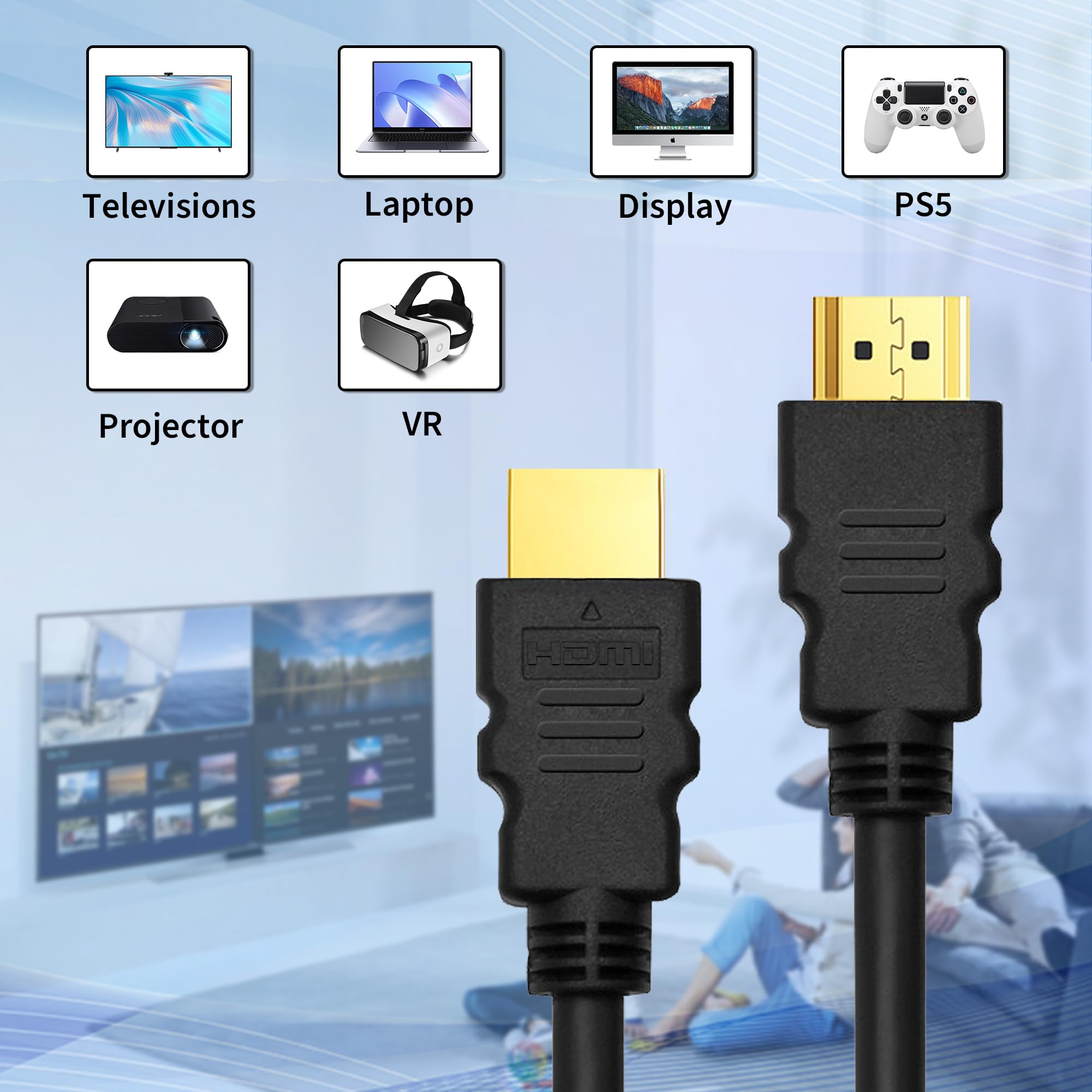 Cavo HDMI 4K da 6ft / 1,8 m, confezione da 5, 2.0 Ultra HD, 18 Gbps ad alta velocità, cavo nero