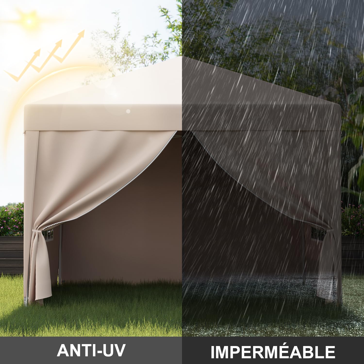 Hebitod Paviljoen, 3,3 x 3,3 m, paviljoen met dubbel dak, waterdicht, stabiel tuinpaviljoen, in hoogte verstelbare tuintent, vouwpaviljoen met 4 muggennet zijpanelen, partytent, tuintent