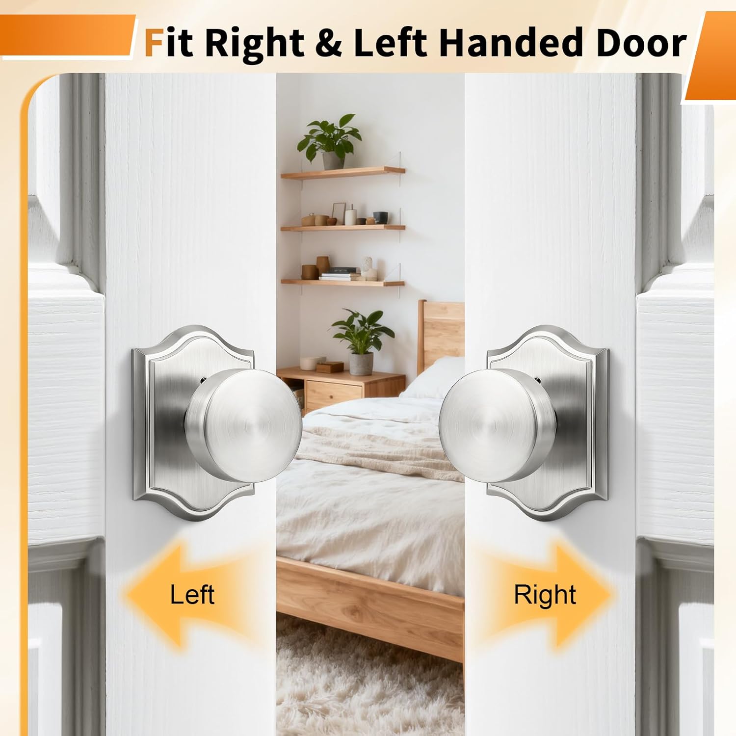 Probrico Brushed Nickel Door Knobs, Privacy Door Knobs for Bedroom Bahroom, Heavy Duty Interior Door Knob with Locking Button, 6 Pack