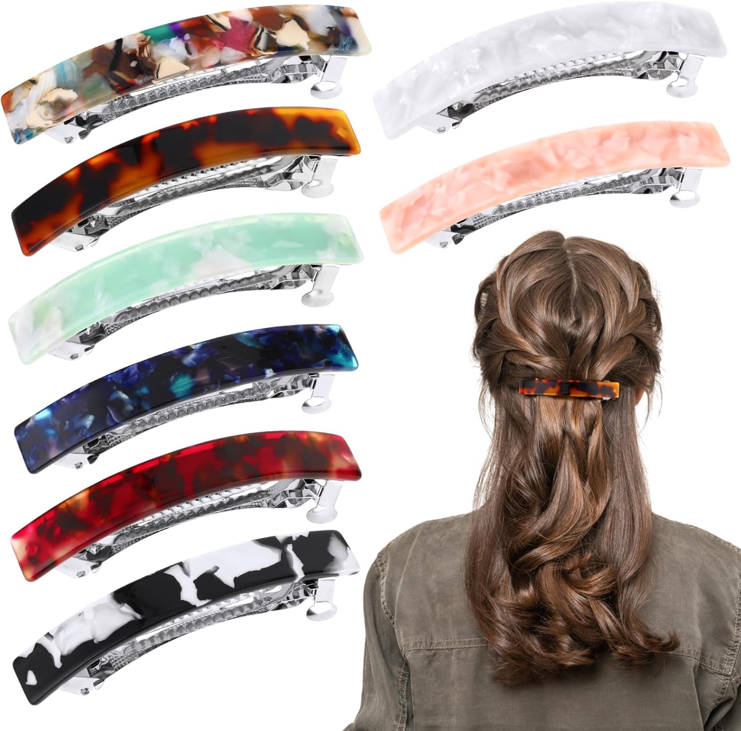 TIESOME 8PCS Hair Barrettes For Women, Tortoise Shell Hair Barrettes