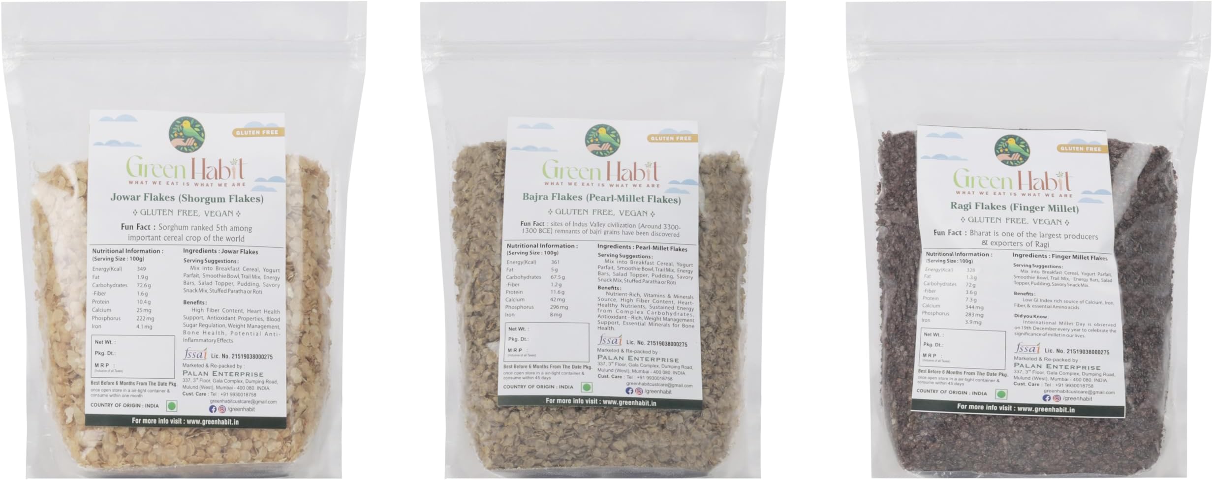 - Jowar, Ragi & Bajra Flakes 250 gm each - Nutritious and Gluten-Free Millet Cereal Breakfast cold cereal Poha