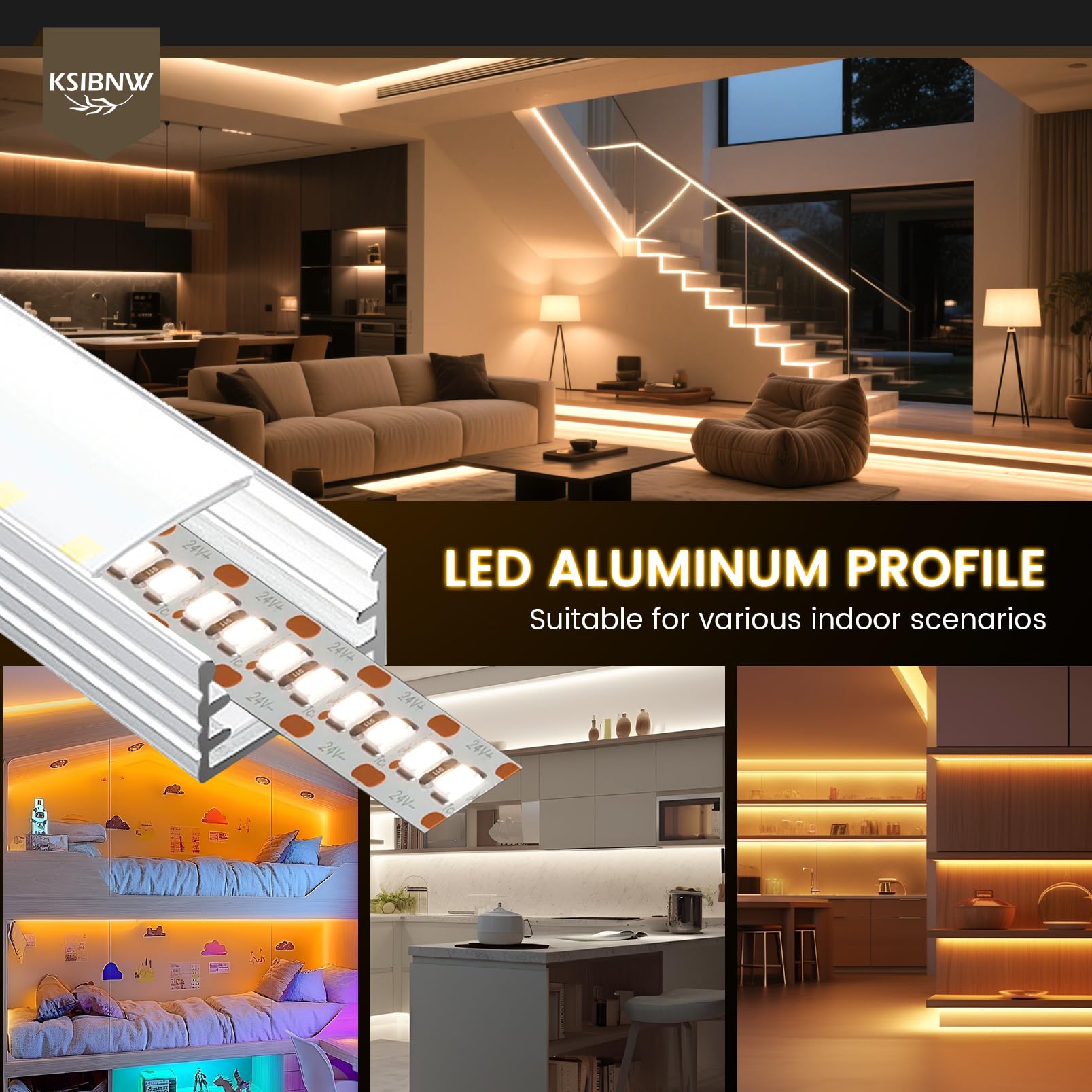 KSIBNW LED Profil Aluminium 1M 10Stück, U-Form Aluprofil Schiene Indirekte Beleuchtung Kanal mit Milchiger Abdeckung, Endkappen, Montageclips Diffusor für 8mm 10mm Breite LED Leiste Streifen Strip