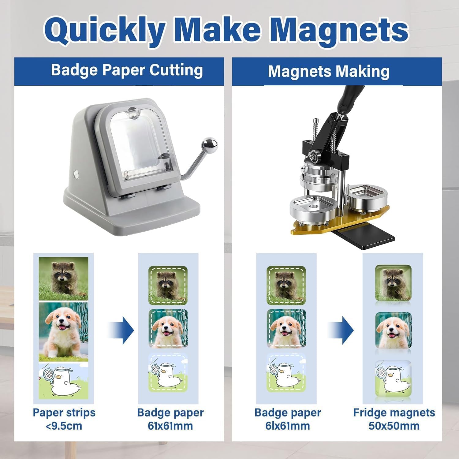2x2in Square Fridge Magnet Maker, DIY Photo Magnet Making Kit Press Machine, with Lightweight Paper Cutter & 100pcs Materials