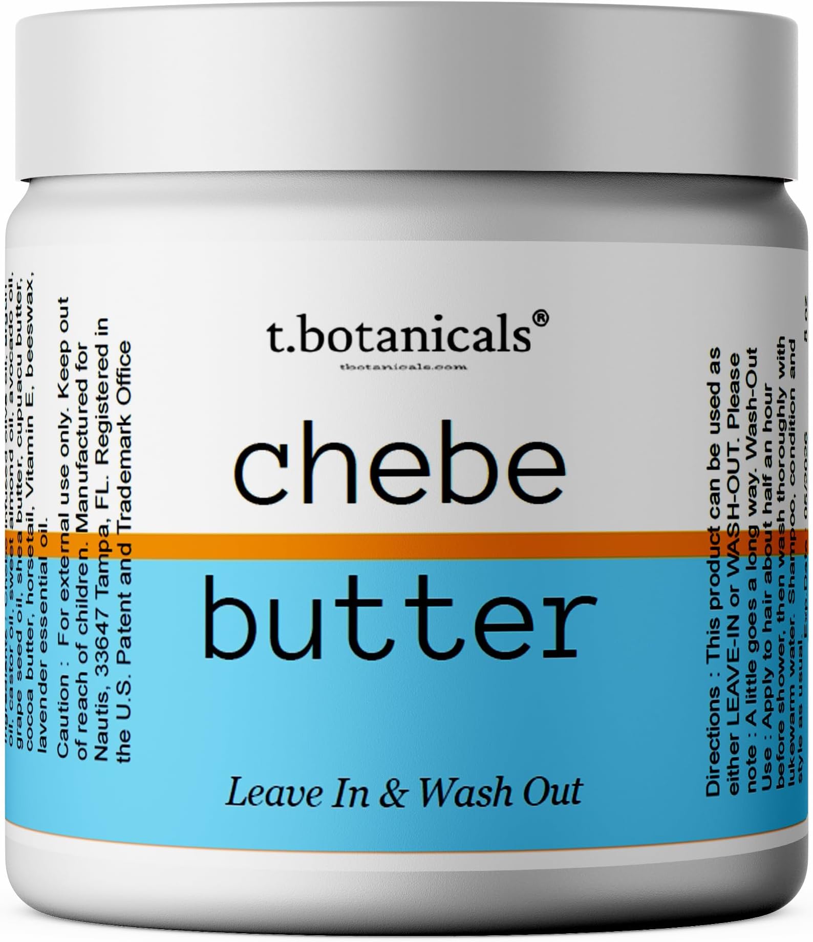 t.botanicals Organic Chebe Butter for Hair Growth, Strength & Repair, Infused with Authentic Chebe Powder, Nourishing Moisturizer for Dry, Damaged Hair made in USA (Unscented, 8 oz)