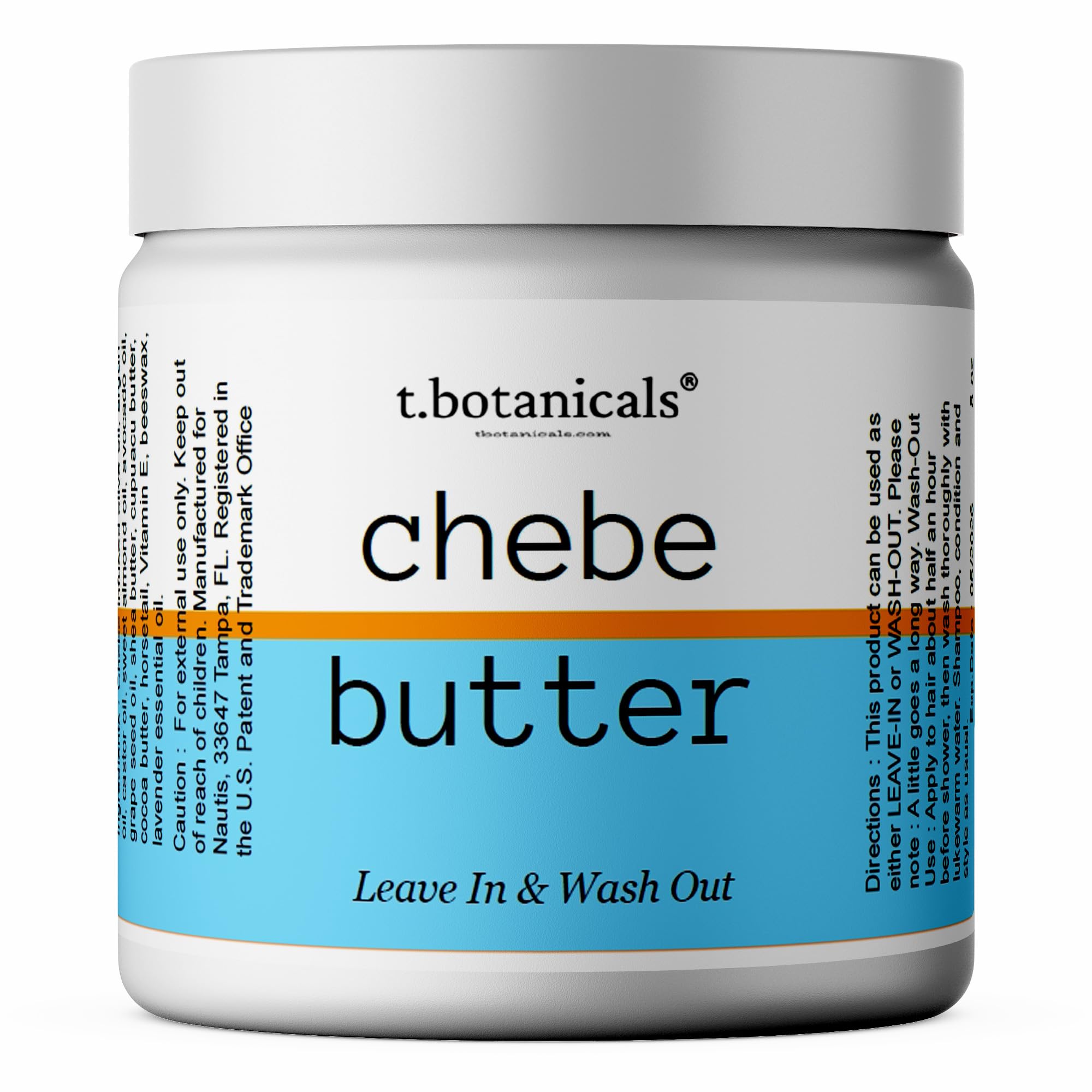 t.botanicals Organic Chebe Butter for Hair Growth, Strength & Repair, Infused with Authentic Chebe Powder, Nourishing Moisturizer for Dry, Damaged Hair made in USA (Unscented, 8 oz)
