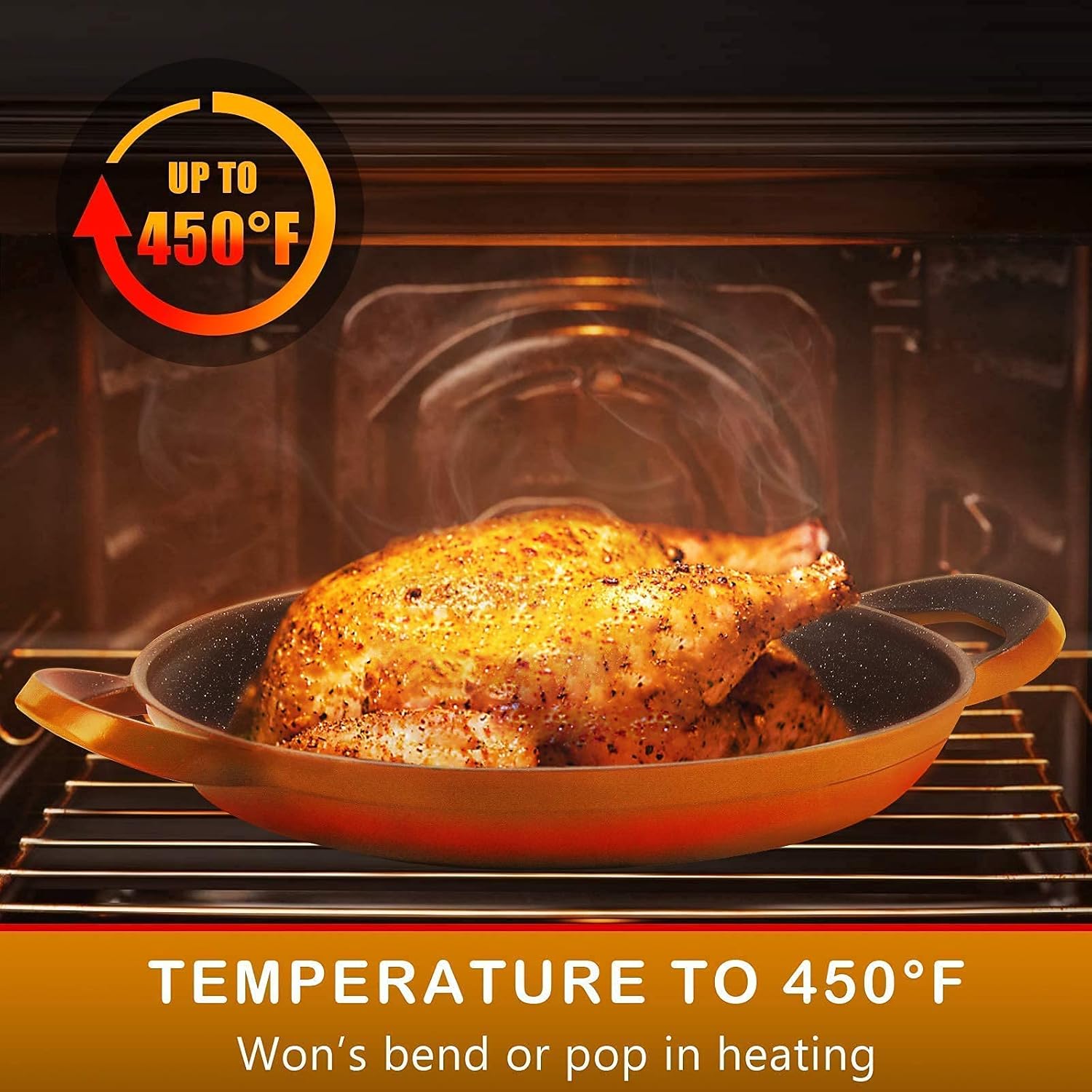 Vinchef Nonstick Grill Pan for Stove tops | 13.0", Cast-aluminum Grill Pan with Lid and Anti-Scalding Tools, GRANITEC Nonstick Coating The Whatever Pan, Dishwasher & Oven Safe, Orange: Home & Kitchen