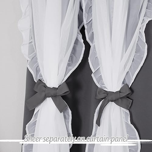 Vista 131 de PONY DANCE Cortinas decorativas para niñas, cortinas decorativas para niños, cortina de doble capa con volantes, superposición para oscurecer