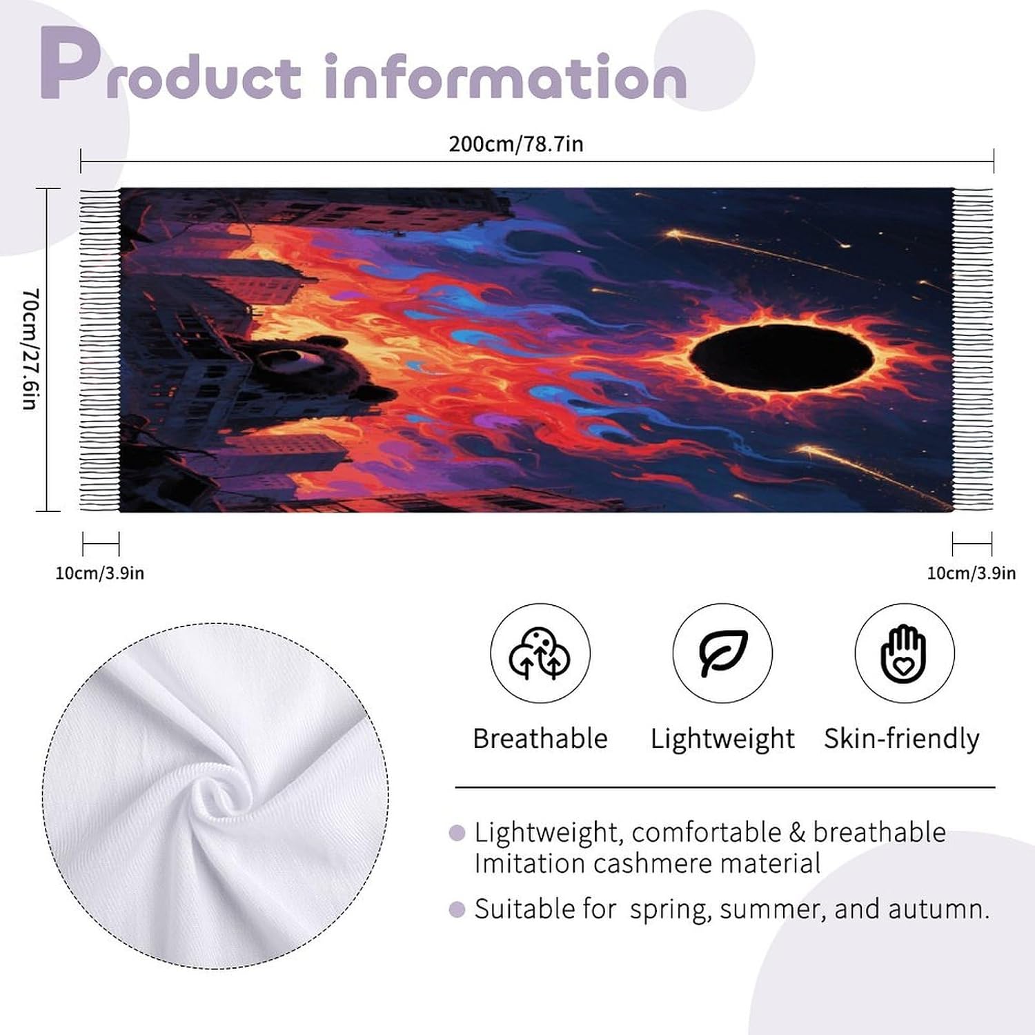 Boho Sun Scarf for Women Men Classic Fashion Blanket Scarves Soft Cashmere Feel Scarf Cold Weather Warm Long Shawl Winter Large Scarves Classic Blanket Scarfs Thick