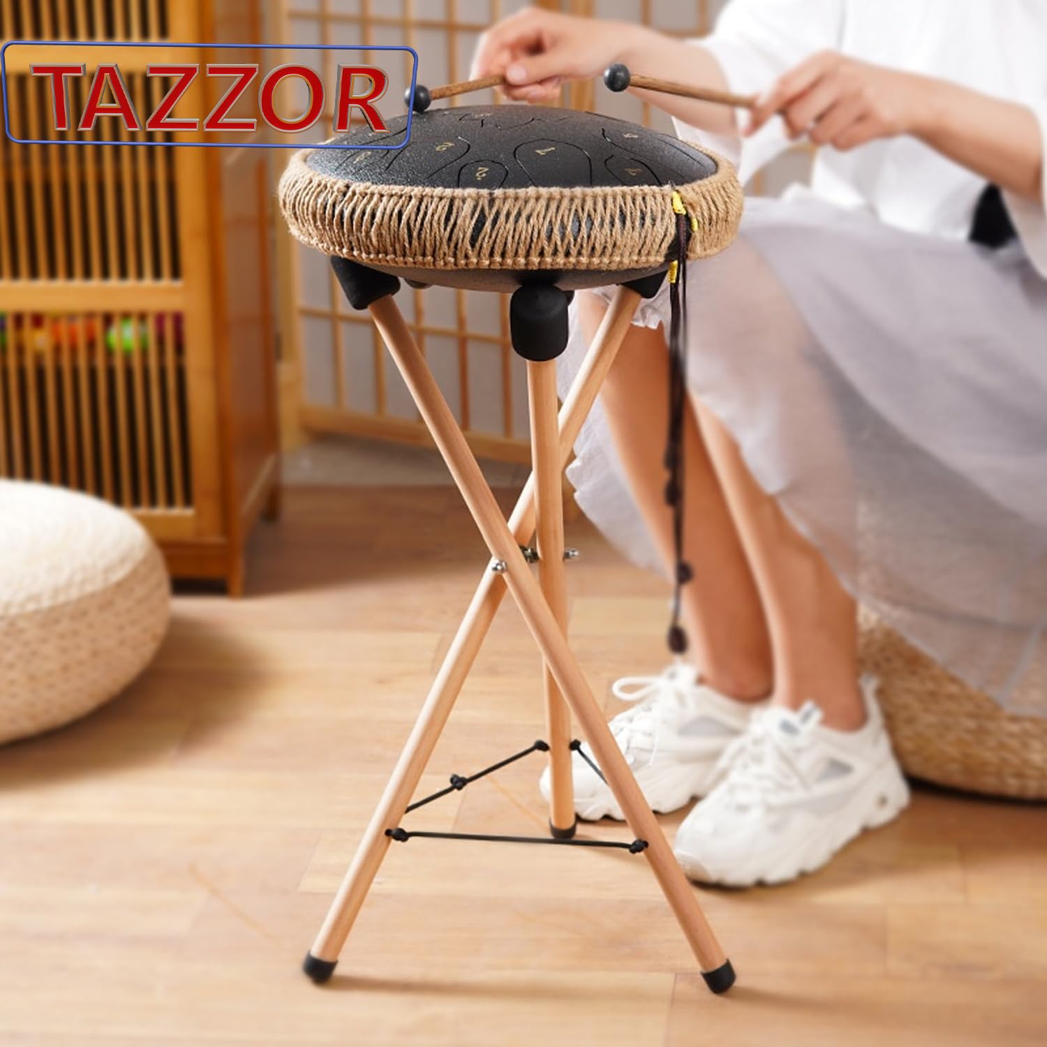 Handpan - Soporte para tambor esencial de madera maciza, triángulo ajustable, extensible, soporte para tambor esencial