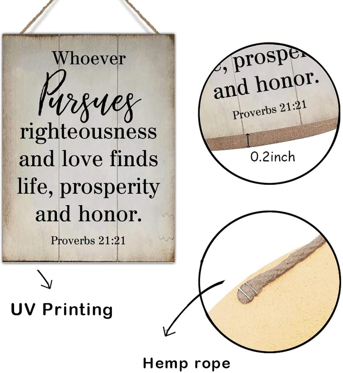 Rustic Wood Wall Art Sign Whoever Pursues Righteousness and Love Finds Life Proverbs 21:21 Wood Sign Vintage Farmhouse Wall Hanging Sign Art Decor Plaque with Quotes for Home 18x24in