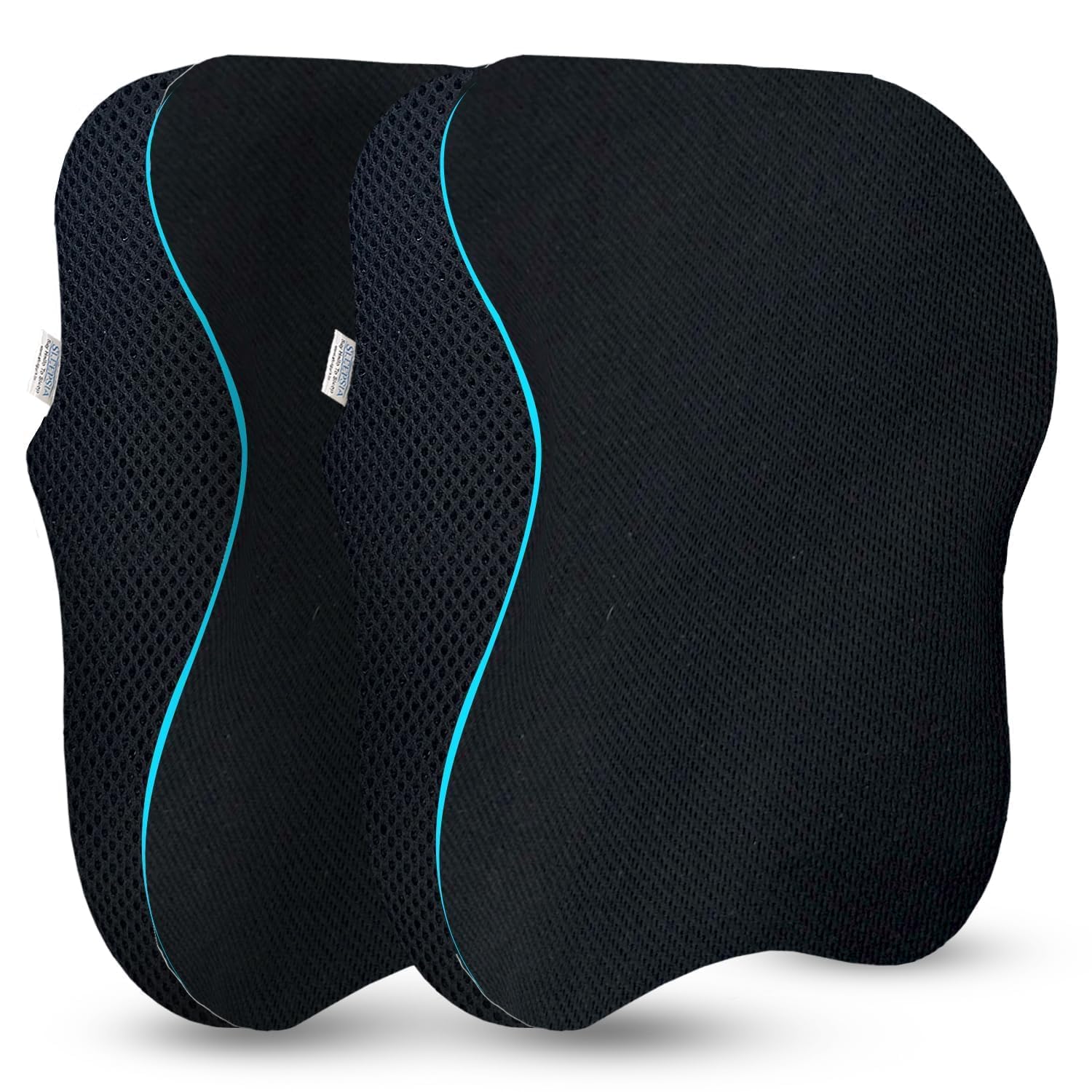 Sleepsia Ultimate Home & Car Neck Rest Pillow | 100% Memory Foam Car Ergonomic Seat Headrest Neck Pillow for Cervical Support (Memory Foam, Black Pack of 2)