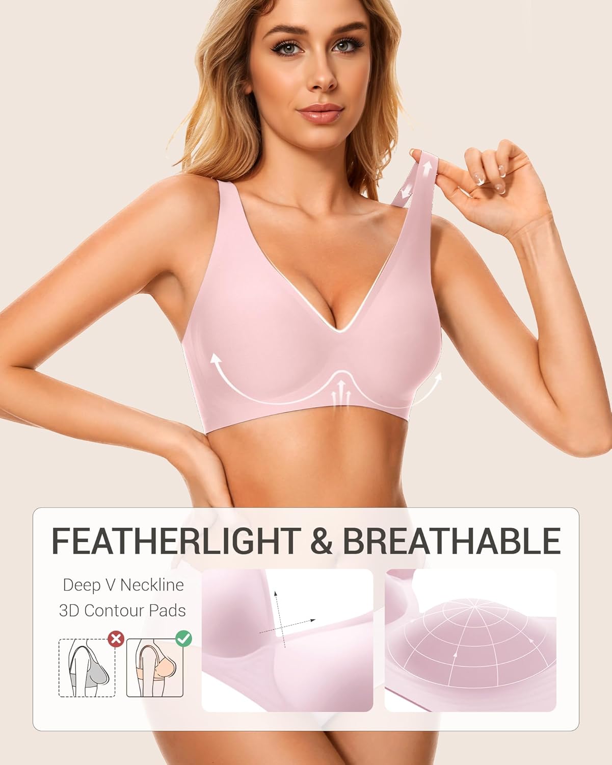 Gailife Deep V Jelly Bras for Women No Underwire Wireless Seamless Push Up Bra Comfort Support Plunge Bralette Full Coverage - Image 4