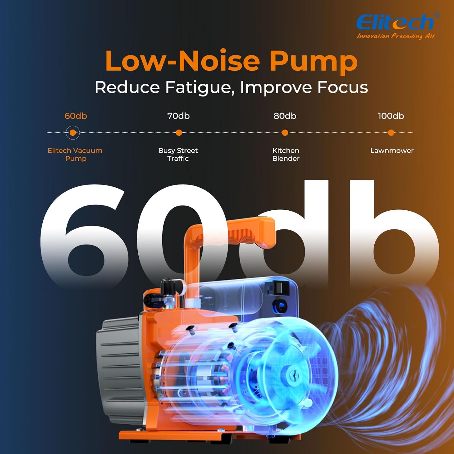 Elitech NVP-5 HVAC Vacuum Pump 5CFM 2L/S 1/3HP Single Stage Rotary Vane Air Vacuum Pump for HVAC and Refrigeration Systems, Durable and Easy to Maintain